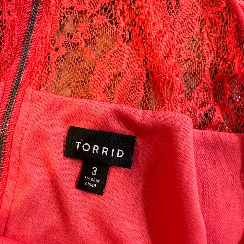 Torrid deep sea coral lace skater dress. Plus size 3 - Picture 4 of 9